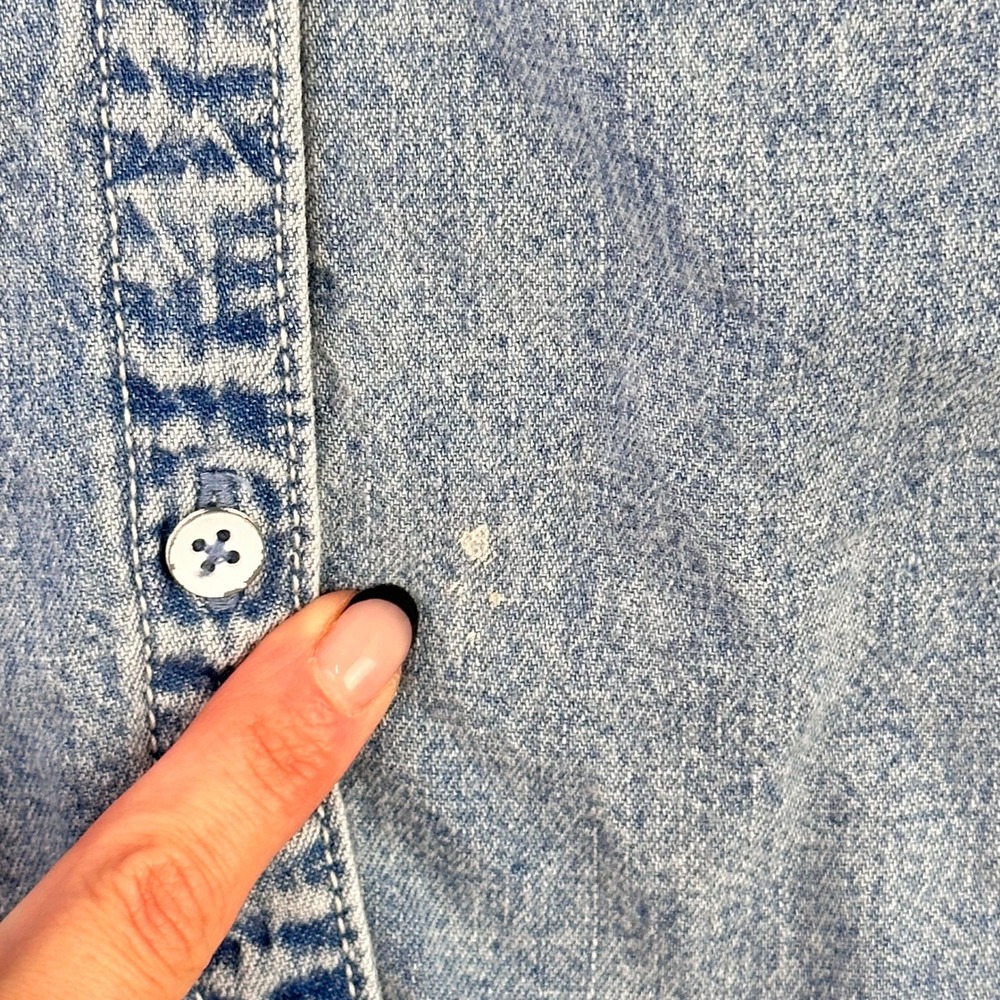 Maeve Anthropologie Chambray Denim Shirt Womens M Blue‎ Button Up Puff Sleeve - Picture 7 of 10
